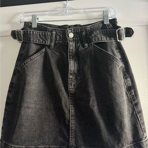 Topshop Black Denim Mini Skirt with Belted Detail
